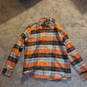 Men's Plaid Shirt - Orange, Black, and Gray